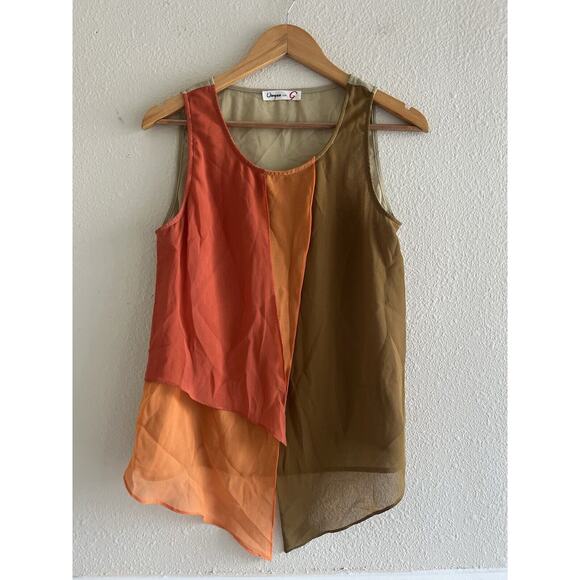 Umgee Retro Color Block Sheer‎ Tank Top Festival Flowy - Picture 1 of 5